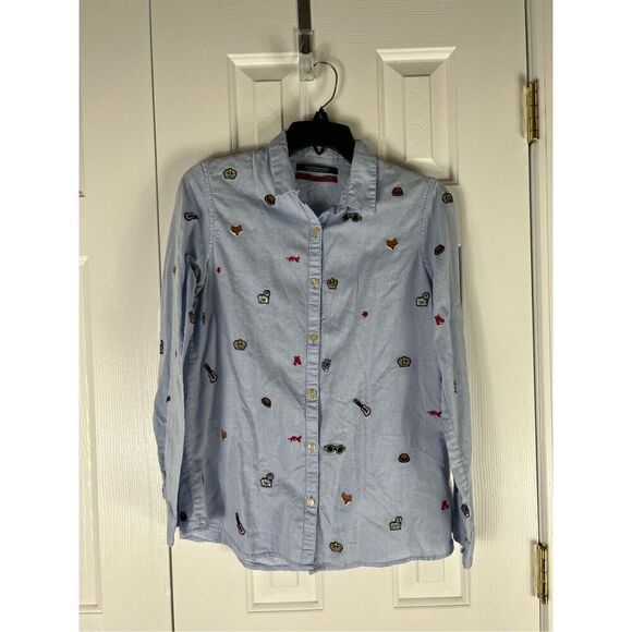 Scotch & Sofa Shirt Womens Clubhouse Royal Patch Pattern Oxford Size 1 - Picture 1 of 4